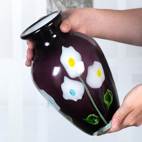 KAMMAK Colored Glass Vase, Beautiful Hand Blown Decorative Vase, Modern Art Vase for Flower Mantle Dining Table Centerpiece, Entryway Living Room Wedding Decoration (JG2076) - style: JG02076