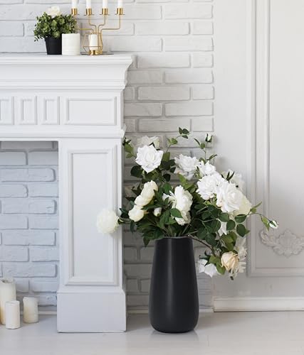 D'vine Dev 12 Inch Ebony Black Elegant Oval Ceramic Vase for Flowers, Home Décor Vase with Design Box, VS-LD-C-5 - color: Ebony Black, size: 12 Inch
