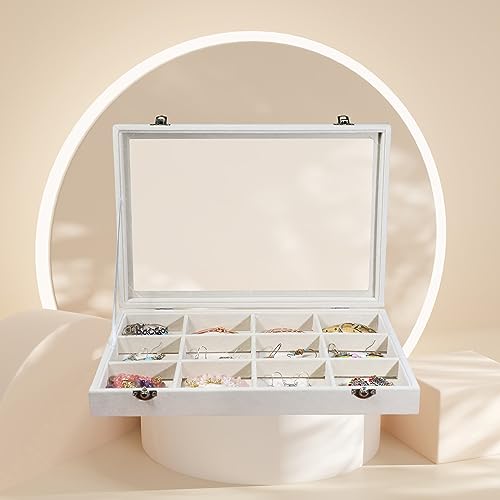 Stratalife Jewelry Organizer Bracelet Organizer Storage Box 12 Grid Stackable Jewelry Tray with Lid Velvet Jewelry Box for Drawer Necklace Bracelet Display Storage Organizer Box (Beige) - color: Beige, size: 12 Grid