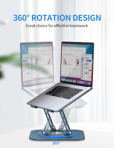 AOEVI Adjustable Laptop Stand with 360 Rotating Base, Computer Stand for Laptop Ergonimic Foldable Laptop Riser for Desk Compatible with MacBook Pro/Air Notebook up to 16 Inches, Navy - color: Navy Blue