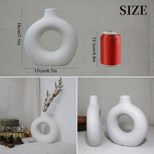 Green Donut Hollow Ceramic Vase, Modern Minimalist Vase for Home Decor, Small Boho Vase for Dining Table, Desk, Farmhouse，Living Room, Handmade for Fresh/Dried Flowers - color: Green D