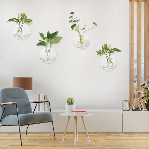Hanging Wall Planters Pack of 6 Glass Planter Pots Round Glass Flower Vases Hanging Propagation Station Glass Plant Hanger Terrariums Wall Hanging Plant Container