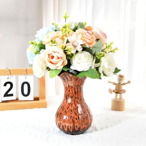 Ceramic Vase, Modern Small Vases for Home Decor, Elegant Flower Vase Centerpiece for Tables, Office Desk, Room Decor, Fit for Housewarming, Wedding, Birthday (Orange) - color: Orange