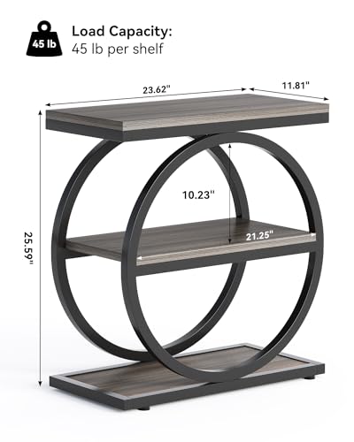 LITTLE TREE End Table, 3-Tier Side Table, Slim Sofa Side Table for Living Room, Tall Bedside Table Nightstand for Bedroom, Grey and Black - color: Grey