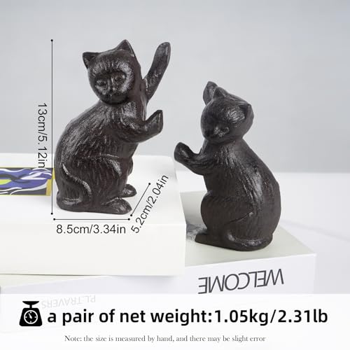 Decorative Cat Bookends, Cast Iron Kitty Book Ends, Heavy Duty Book Stopper, Vintage Antique Brown Black Home Decor, Cute Cat Statues for Shelf Decoration, 2 Pack (Black)