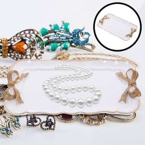 Kichvoe Retro Bowknot Jewelry Tray 7.87X4.72X0.78In Decorative Dessert Plate for Rings Necklaces Earrings Keys Holder Home Decor Cafe Display