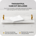 Marble Guest Towel Tray – Luxury Countertop Napkin Holder for Bathroom & Vanity, Real Natural Stone with Brass Handles, Includes Marble Care Cloth