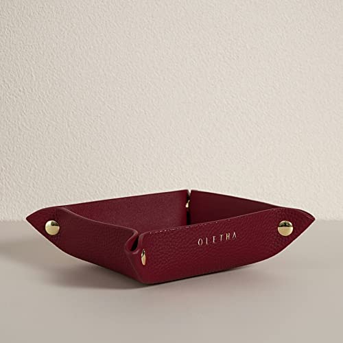 OLETHA Small Foldable Valet Tray - Aesthetic Desk Organizer for Home, Office & Travel - Portable Catch All Bowl for Keys, Jewelry & Essentials - Red - color: Red