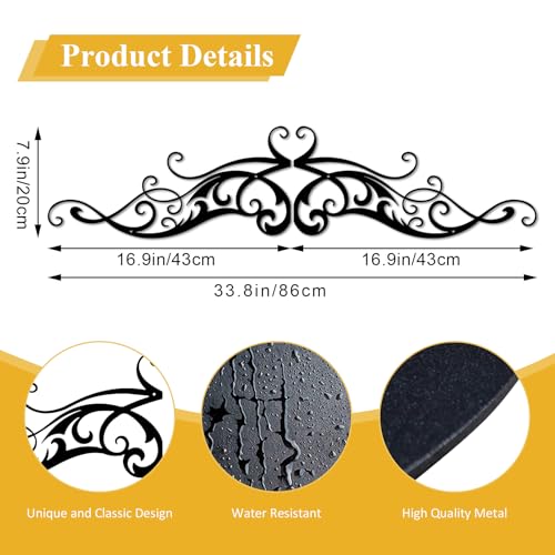 cape leadwort Metal Scroll Wall Decor Art, Long Iron Vine Decoration, Modern Minimalist Line Hanging Sculpture Sign, for Above Door Living Room Office Indoor Outdoor Home Ornaments-33.8x7.9in(Large) - color: Black