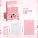 AceOrbit Pink Strawberry Wood Block Perpetual Calendar Coquettish Desk Decor Cute Month Week Date Display Decorative Block Calendar for Women Office Home Desk Gift for Women - style: Pink Strawberry