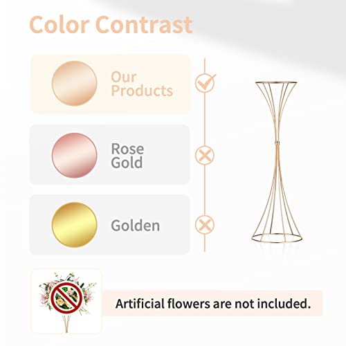 NUPTIO 2 Pcs Trumpet Vases for Centerpieces 26in Tall Gold Vase, Wedding Centerpieces for Tables, Artificial Arrangement Flower Stand for Anniversary Party Birthday Event Aisle Home Reception Decor - size: 26 inch Tall