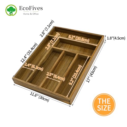 EcoFives Luxury Acacia Kitchen Drawer Organizer - Silverware Organizer - Utensil Holder and Cutlery Tray with Grooved Drawer Dividers for Flatware and Kitchen Utensils (6 Slot) - size: 6 Compartments