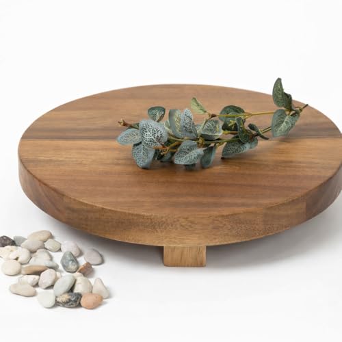 Kurrajong Farmhouse footed wooden tray | wood pedestal stand | 10" wide and 2" high round riser board | acacia wood pedestal board | plant holder