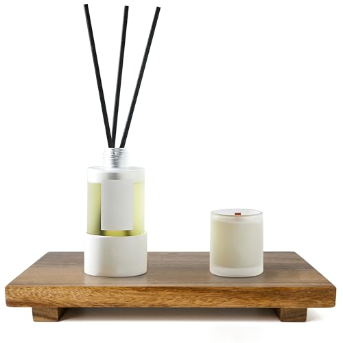 Medium 12" Acacia Wood Riser Pedestal Stand – Farmhouse Wood Display Riser for Kitchen and Bathroom Décor - Counter Display, Plant Stand, Jewelry Holder, Vanity Tray, Candle Stand (M:12"x7"x1.57") - size: Medium:12"x 7"