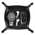 KINIVA 2 Pack PU Leather Jewelry Valet Tray for Men Women,Small Key Bowl for Entryway Table,Portable Travel Catchall Dice Tray (Square-Black-2pcs) - style: Square-Black-2pcs