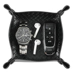 KINIVA 2 Pack PU Leather Jewelry Valet Tray for Men Women,Small Key Bowl for Entryway Table,Portable Travel Catchall Dice Tray (Square-Black-2pcs) - style: Square-Black-2pcs