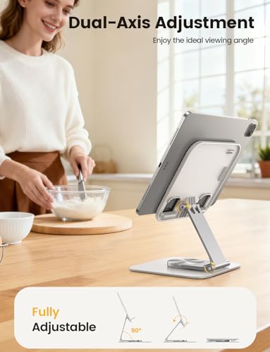 Lamicall Tablet Stand Holder for Desk - [Ultra-Slim Foldable][360°Rotation] iPad Holder Stand, 360° Rotatable Desktop Tablet Holder, Tablets Accessories for 4.7-13" iPad, Switch, Phone (White) - color: White