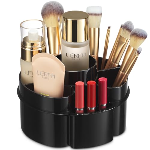 Masirs Small 360 Rotating Makeup Organizer - Mini Yet Spacious Cosmetic Storage Solution with Multiple Compartments - The Perfect Spinning Make-Up Caddy for Vanity or Bathroom Counter (Round - Black) - color: Round Black