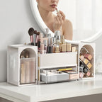 INVSSENE Stackable Makeup Organizer Countertop, Storage Perfume Skincare Cosmetic Lipstick Face Mask Makeup Brush Palettes, Ideal for Vanity Bathroom Counter - color: 3516 White+Clear