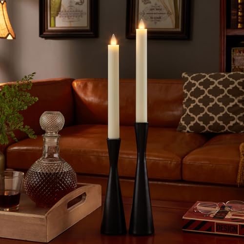 Flameless Taper Candles Flickering with Remote and Timer, 3D Moving Flame Taper Candle Battery Operated to 400 Hours, 9 Inch Window Candles, (Ivory-Vertical Stripes) - color: Ivory-Vertical Stripes