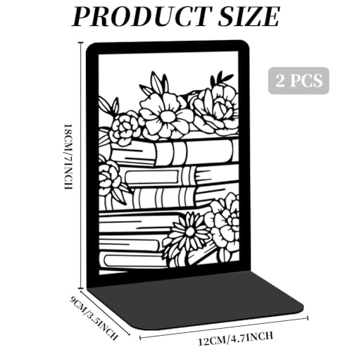 Flowers and Books Thickening Iron Metal Bookends for Shelves, Literary Flavor Book Ends Decorative Books for Home and Office Book Display, Desk Organizer Bookend for Library Decor - style: Flower