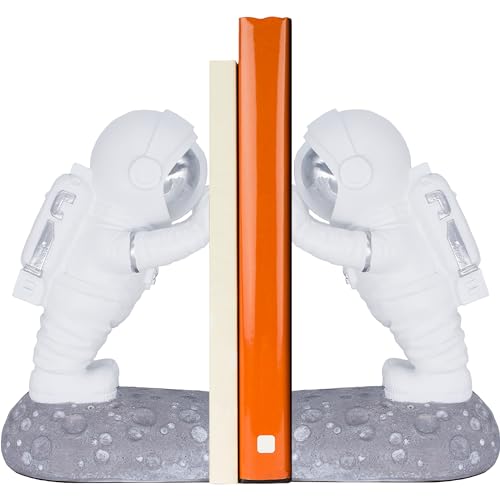 Astronaut Bookends - Space Decor for Kids Rooms - Kids Book Ends for Shelves - Bookends for Heavy Books - Unique Astronaut Decor Book Holders with Anti-Slip Base (Reflective Silver) - color: Reflective Silver