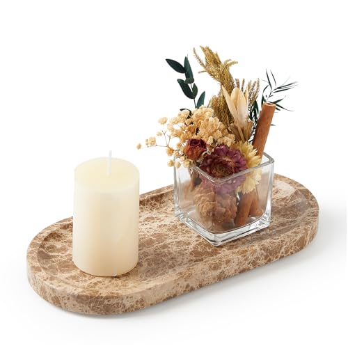 Natural Marble Vanity Tray, Marble Tray for Bathroom countertop,Stone Tray for Storing Perfume, Cosmetics and Jewelry 9.8 * 4.7inch （Dark Brown） - color: Dark Brown, size: 9.8" x 4.7" x 0.7"