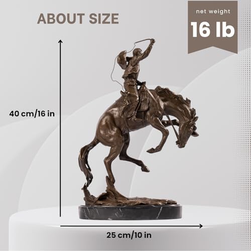 Bronze The Bronco Buster Sculpture by Frederic Remington - Classic Western Cowboy Taming Wild Horse Bronze Statue, Perfect for Art Collectors and Home Decor (Oval Base) - color: 4-oval Base