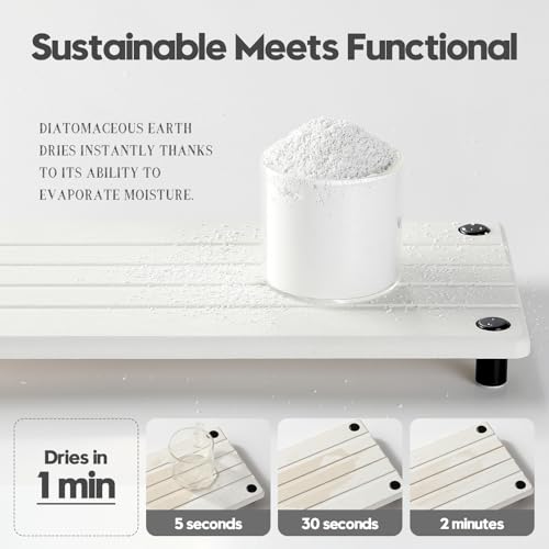 Razborci Instant Dry Sink Caddy Kitchen Sink Organizer, Quick Drying Stone Tray Diatomite Sponge Holder Soap Dish, Bathroom Countertop Fast Dry Water Absorbing Vanity Rack, White, 12" x 5" - color: 1. White, size: 12" x 5" x 1"