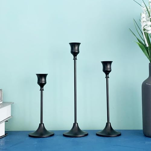 6PCS Black Candlestick Holders Taper Candle Holders Metal Candle Sticks Holder Decor for Halloween Friendsgiving Thanksgiving Decorations Christmas Dinning Table Fireplace Home - color: Black