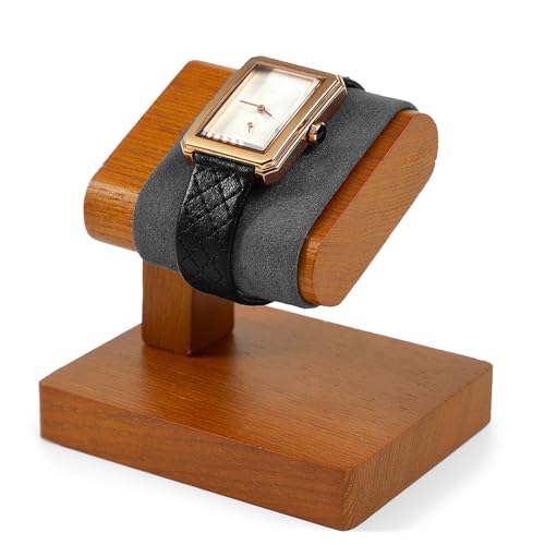 Solid Wood Watch Display Stand T-bar Microfiber Watch Stand Holder Organizer For Men And Women Wristwatch, Bracelet, Storage Display Rack (Gray) - color: Grey, size: Single Slot
