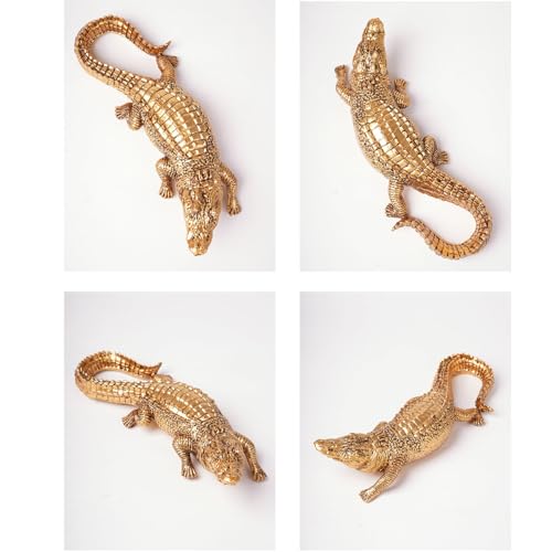HAUCOZE Gold Crocodile Sculpture Animal Figurine Statue Modern Home Decor Table Centerpiece Gift for Bookshelf Desktop 14.2 Inch - color: Gold