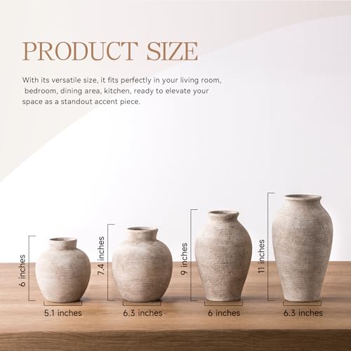 Vanselia Ceramic Flower Vase Home Decor - Small Farmhouse Table Vases Rustic Vintage Living Room Kitchen Bedroom Decorations for House Book Shelf Office Coffee Desk Dining Fireplace (6" Retro) - color: Retro-6" Xs