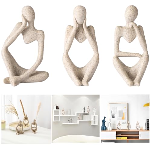 IcosaMro Thinker Statues Bookshelf Decor Abstract Sculpture Mid-Century Art Collection Figurines Modern Boho Home Decor Aesthetic Accents for Entryway Office Coffee Table Dresser TV Stand (Sandstone)