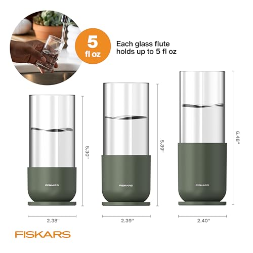 Fiskars Plant Propagation Set, Glass Vases with Metal Stands for Rooting Cuttings, Hydroponic System for Growing Plants in Water & Decorative Display for Indoor Garden Decor, 3 Pack, Clear