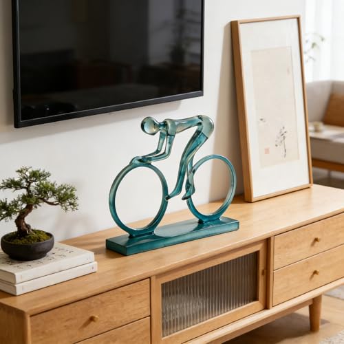 AWNR Handmade Gold Abstract Statue- Exquisite Resin Figurine for Modern Home Decor Living Room Shelf Office Decorations, Perfect for Bookshelf, Desk, and TV Stand Accents. (Blue Cyclist) - color: Blue Cyclist