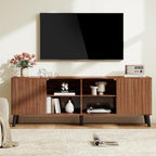 Lamtor TV-Stands for Living Room - Mid Century Modern TV Stand for 75+ inch TV, Entertainment Center with Storage, Media Console with Adjustable Shelves, Walnut
