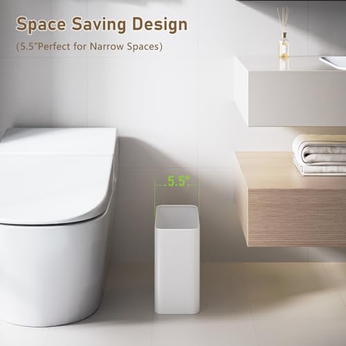 Small Bathroom Trash Can 2.4 Gallon Wastebasket Slim Metal Garbage Can Stainless Steel Trash Bin for Bedroom,Office,Kitchen,Toilet, rv, Near Desk, Under Sink (White) - color: White