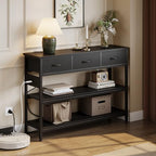Lulive Entryway Table with Power Outlets, Console Table with 3 Fabric Drawers, Sofa Table for Living Room, Hallway, Couch, Foyer, Height Adjustable (Black, 43") - color: Black, size: 1-Pack 43 inches
