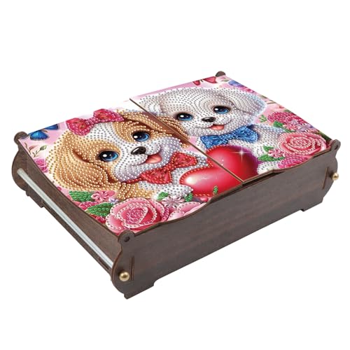 Tontut Diamond Painting Kit Storage Box, Heart Shaped Puppy DIY Multi Functional Handicraft Storage Box, Suitable for Home Office Valentine's Day Holiday Gifts - color: Loving Puppy