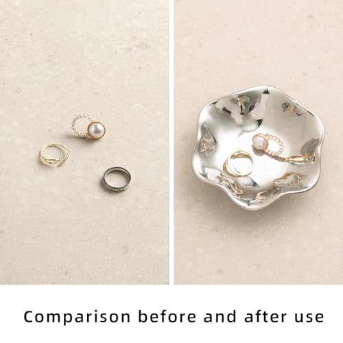 Ceramic Trinket Dish for Jewelry, Lotus Leaf Shape Small Ring Dish Tray, Jewelry Dish Organizer for Necklace Earrings, Home Decor Gift for Mom Best Friend Sister (Electroplated silver) - color: Electroplated silver