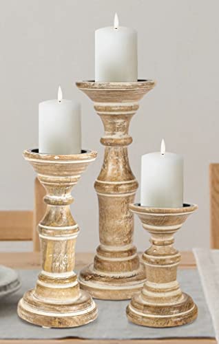 Candle Holder Stand Wooden, Pillar Candle Holders, Unity Candle Holders, Rounded Turned Colums, Country Style Ideal for Gift, Wedding, Christmas, Party, Home,Spa - 10,8,6 Inch- Set of 3, White Wash - color: White Wash, size: 10,8,6 Inch Set of 3 - Mid Cut