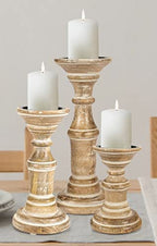Candle Holder Stand Wooden, Pillar Candle Holders, Unity Candle Holders, Rounded Turned Colums, Country Style Ideal for Gift, Wedding, Christmas, Party, Home,Spa - 10,8,6 Inch- Set of 3, White Wash - color: White Wash, size: 10,8,6 Inch Set of 3 - Mid Cut