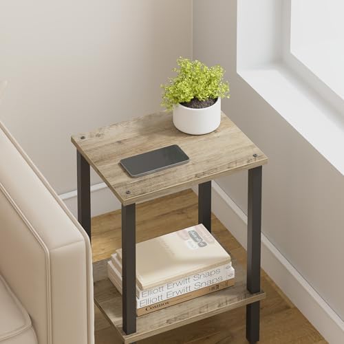 TUTOTAK End Table, Side Table, Nightstand, 2-Tier Storage Shelf, Sofa Side Table for Small Space, Living Room, Bed Room TB01BG034 - color: Greige