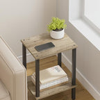 TUTOTAK End Table, Side Table, Nightstand, 2-Tier Storage Shelf, Sofa Side Table for Small Space, Living Room, Bed Room TB01BG034 - color: Greige