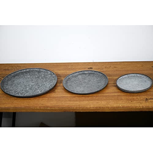 Funerom Round Galvanized Metal Tray Decorative Tray Corrugated Edges (12.6 inch) - size: 12.6"