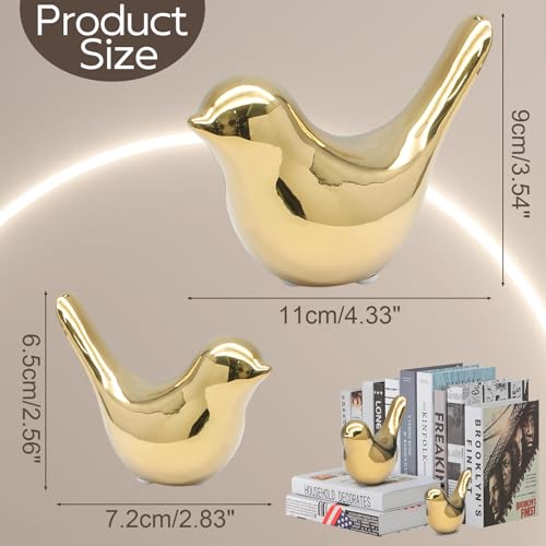 2 Pcs Modern Style Animal Statues, Decorative Gold Ornaments Birds Statues, Ceramic Decor for Office Desktop, Bookshelf, Bedroom, Living Room, Cabinets - color: Gold