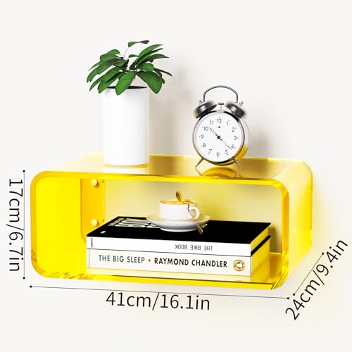 Acrylic Floating Nightstand, Bedside Table, Nightstand Shelf Wall Mounted Bedside Shelf (Yellow, Small) - color: Yellow