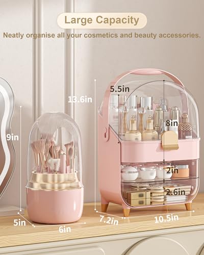 Makeup Organizer, Skincare Holder Bathroom Counter Organizer, Storage Box Cosmetic Display Cases, Teen Girl Gifts Trendy Stuff Make up Organizers for Vanity, Dresser, Countertop (Pink) - color: Pink