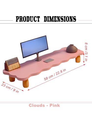 Monitor Stand Riser, Cloud-Shaped Sturdy Wood Computer Monitor Riser, Laptop Monitor Stand, Multi-Purpose Desktop Organizer Riser for Computer, Laptop, Printer, TV (Pink) - color: Pink